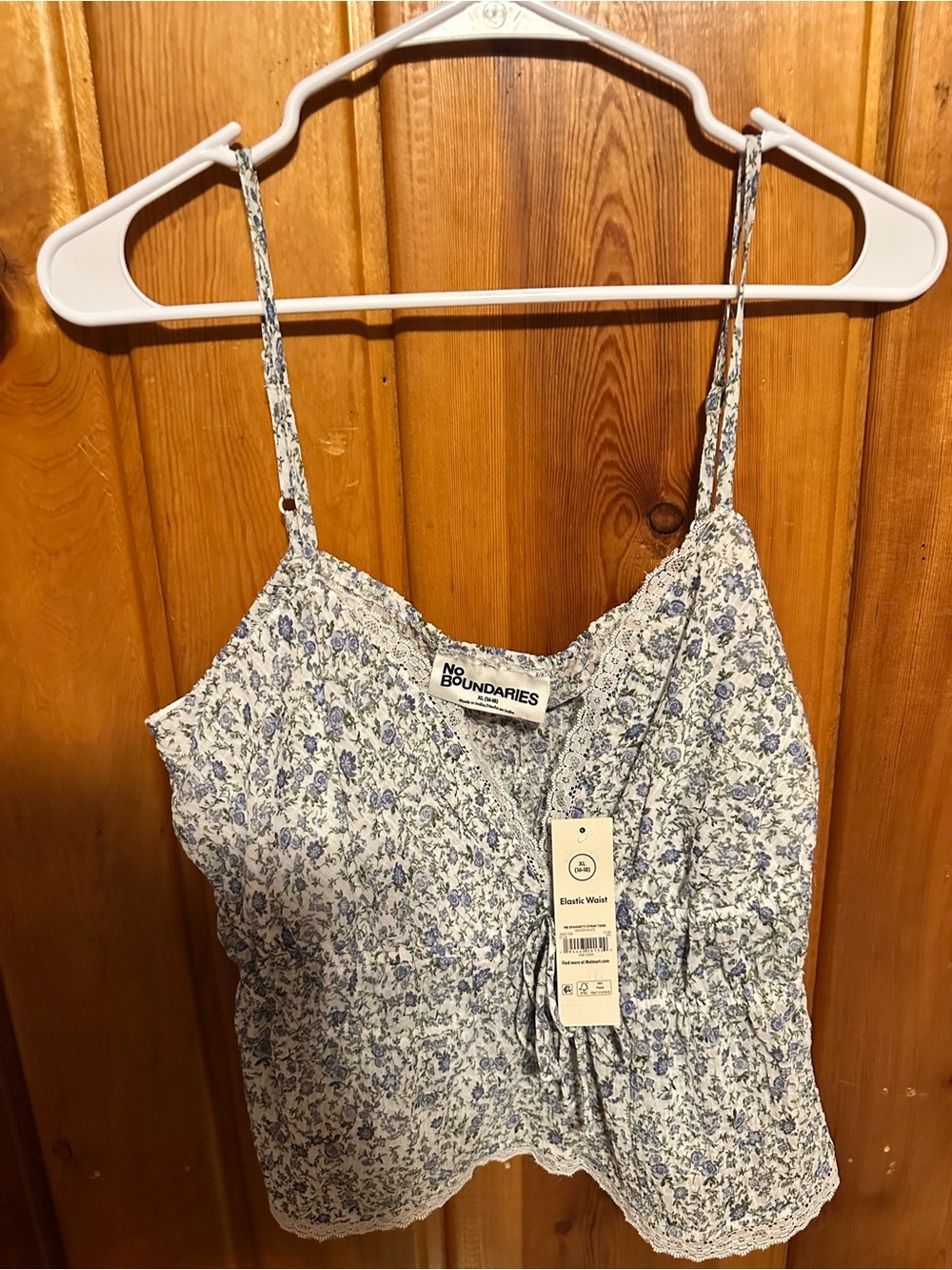 No Boundaries White and Blue Floral Waist Cami